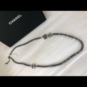 CHANEL Grey Pearl CC Long Necklace